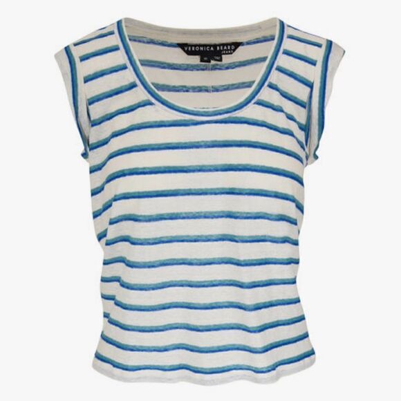 New Veronica Beard ARION MUSCLE TEE COLOR OFF WHITE MULTI XS Linen - Picture 11 of 15